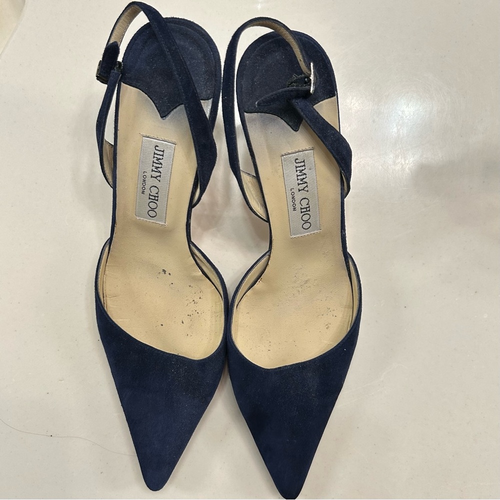 JIMMY CHOO SLING BACK  NAVY SUEDE SIZE 40